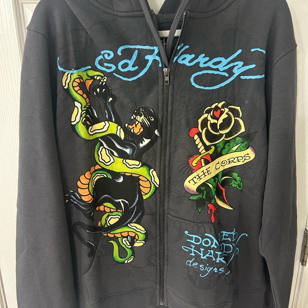 Ed Hardy - NWT Panther and Snake Zip Front Hoodie